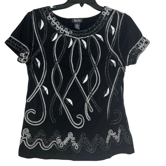 Objects D’art Vintage 90s Y2K All Over Embroidered Metallic Short Sleeve Top Med - Picture 1 of 11